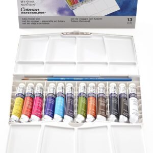 WINSOR & NEWTON CAJA DE ACUARELA EN TUBO, SET 12 TUBOS DE 8ML