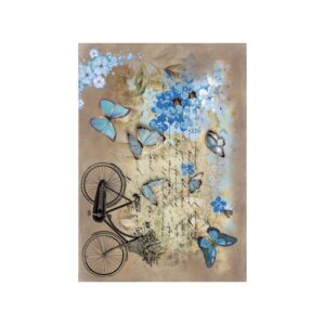 PAPEL DE ARROZ CADENCE MARIPOSAS AZULES Y BICI 30x41 cm