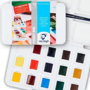 CAJA ACUARELA VAN GOGH PLÁSTICO 12+3 MEDIAS PASTILLAS + PINCEL