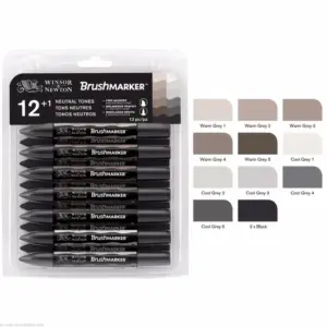 WINSOR & NEWTON BRUSHMARKER: SET 12 TONOS NEUTROS + 1