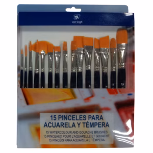 SET 15 PINCELES CORTOS PARA ACUARELAS Y TÉMPERA DE BOLSILLO VAN GOGH AZUL