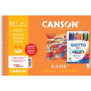 BLOC DE DIBUJO A4 CANSON GUARRO BASIK LISO 20 HOJAS 150G + 12 CERAS GIOTTO