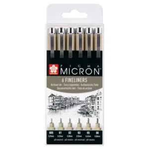 SET 6 ROTULADORES SAKURA PIGMA MICRON NEGROS