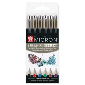 SET 6 ROTULADORES PUNTA FINA COLORES BÁSICOS PIGMA MICRON 05 SAKURA